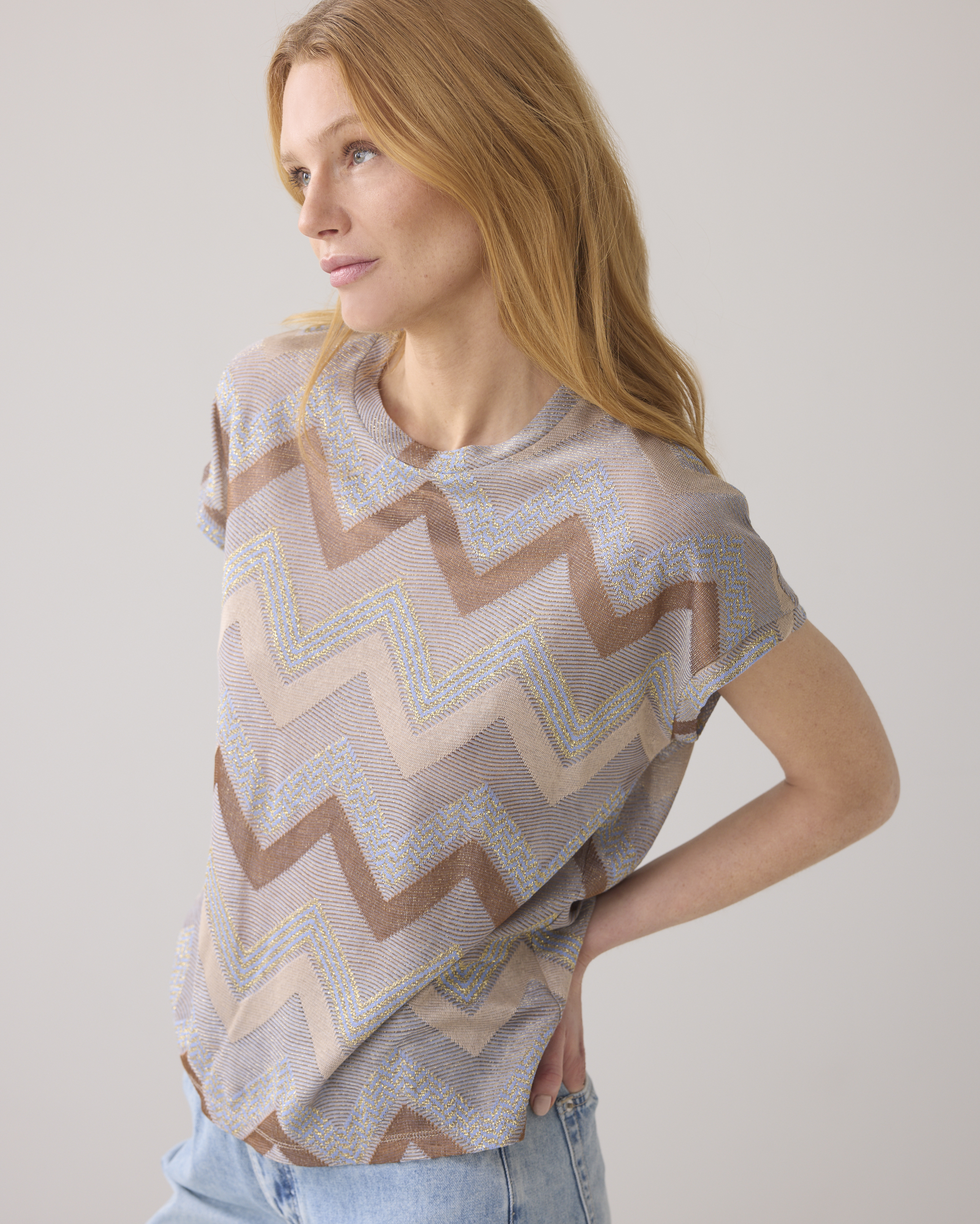 SUMMUM SHIRT ZICK-ZACK BLAU-CAMEL