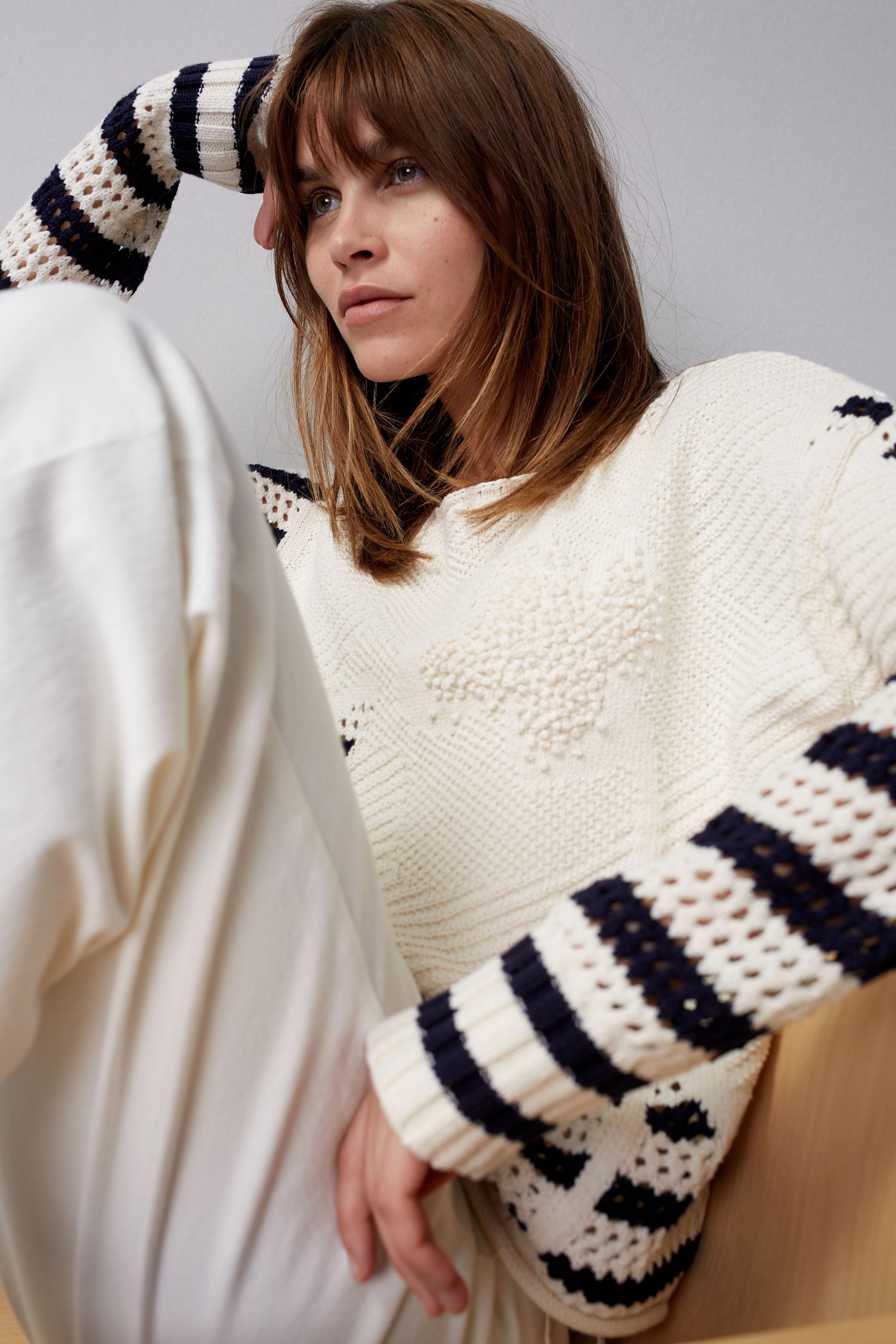 OUI PULLOVER STREIFEN WHITE BLUE